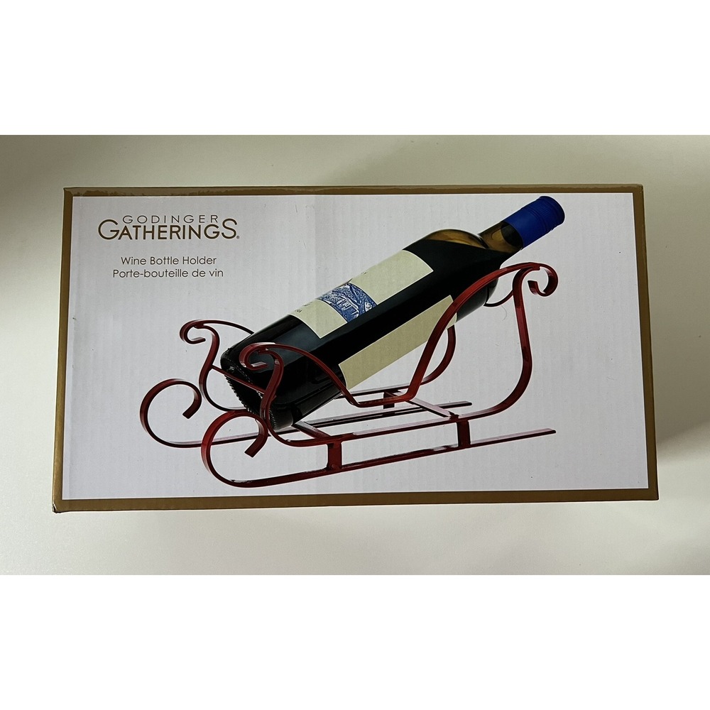 Godinger Gatherings Wine Bottle Holder Red Christmas Santa‎ Sleigh